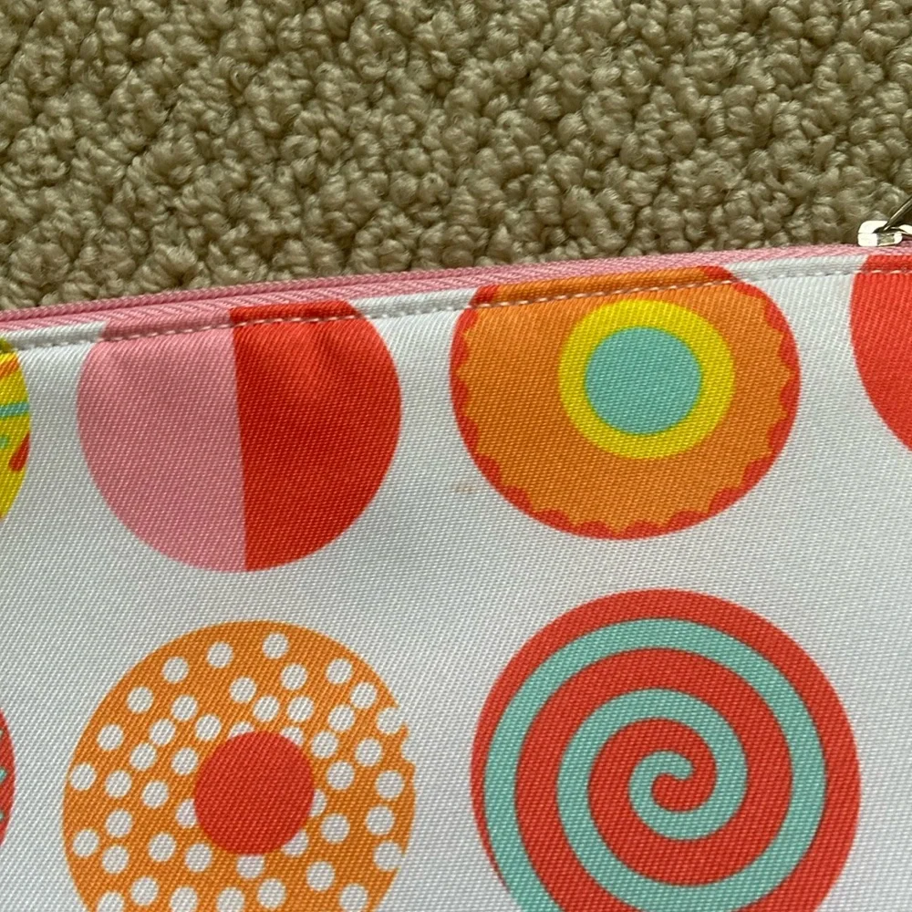 Clinique Cosmetic Case Donuts Makeup Bag Abstract Jewelry Full Zip NWOT